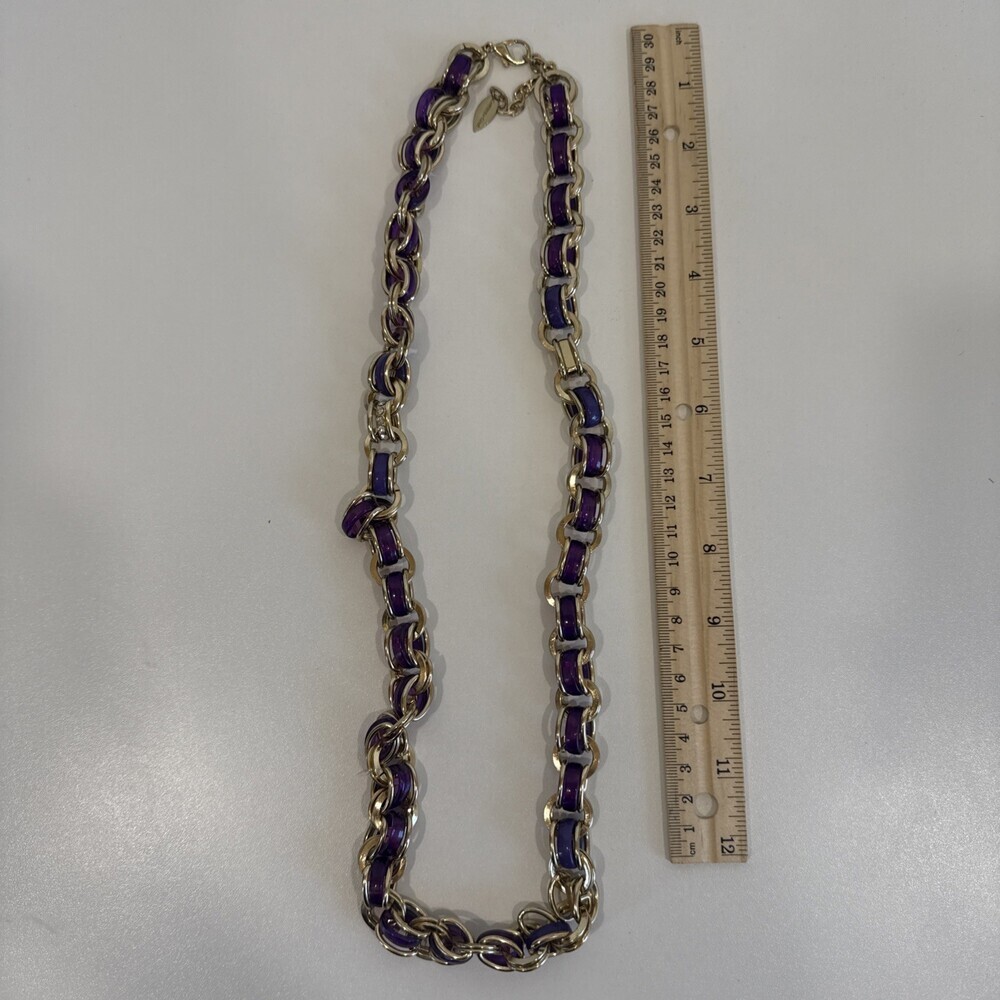 COLDWATER CREEK Goldtone Rhinestone Purple Chain Necklace Boho Classic